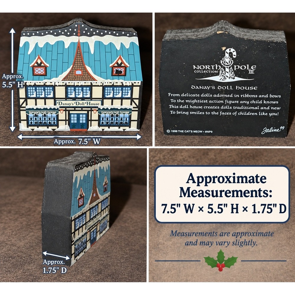 The Cat's Meow Village North Pole III Danay's Doll House Wood Shelf Sitter 1999